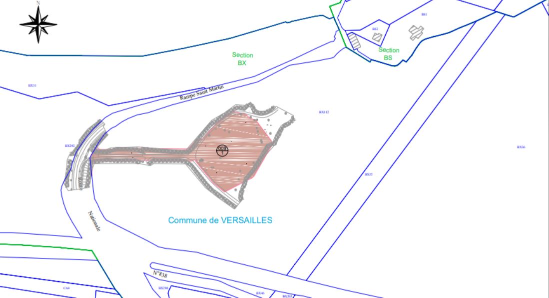 Plan de l'emprise de la trémie d'aération de la ligne 18 sous le Plateau Saint-Martin